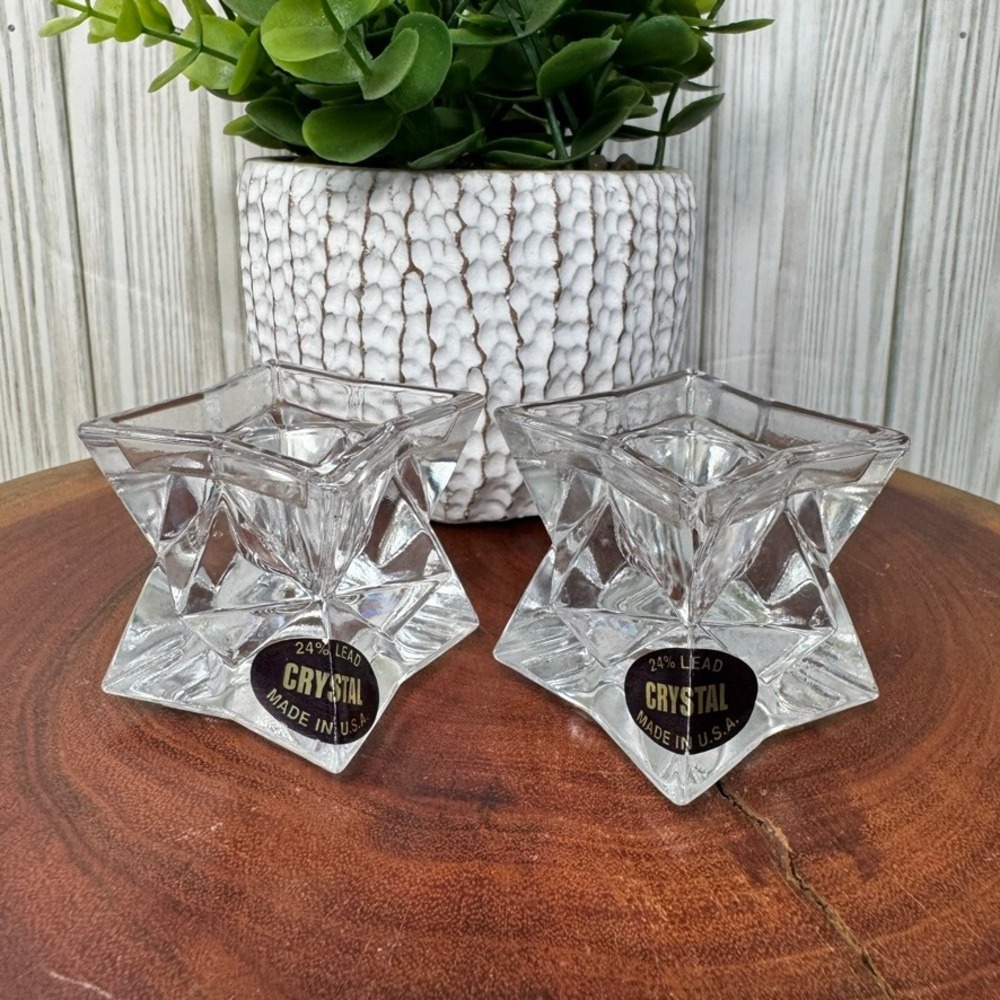 Vintage Star Michael C Fins Fifth Avenue Leased Crystal Candle Holders USA